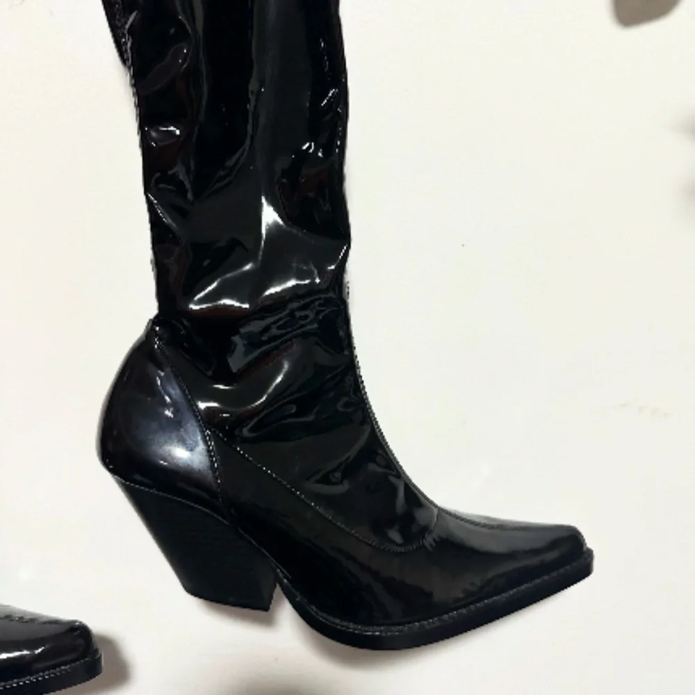 Zara Shiny Black Over-the-Knee Boots